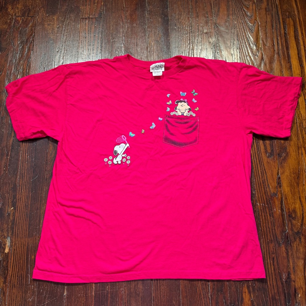 Vintage Peanuts Shirt Mens 2XL Red Snoopy Lucy Pocket Graphic USA 90s